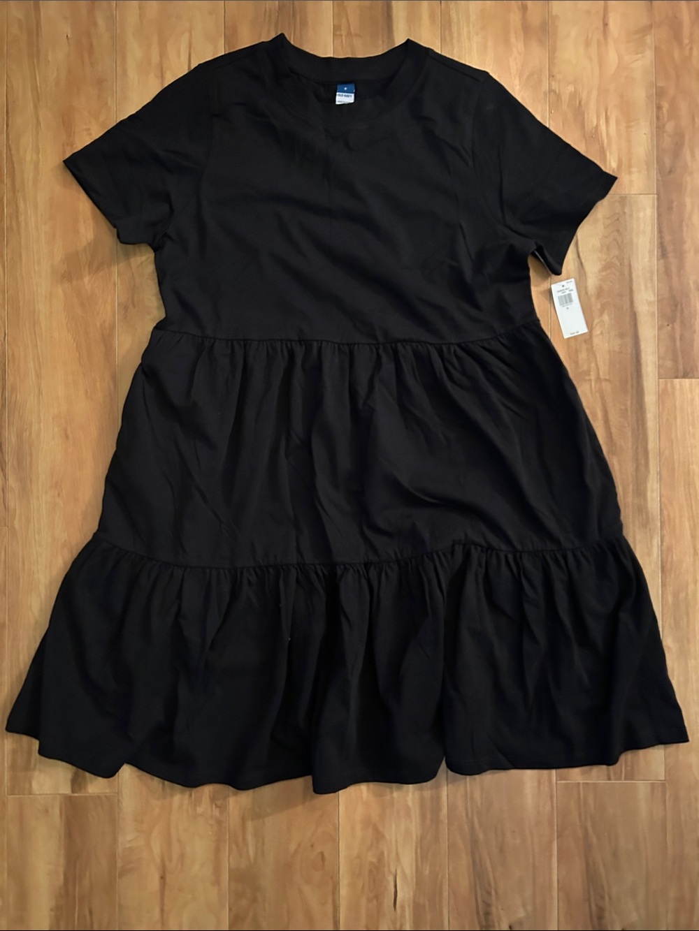 Old Navy empire waist black cotton ruffle midi dress with pockets nwt